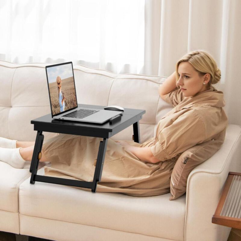 Hivvago Adjustable Bamboo Laptop Desk with Tilting Top and Drawer