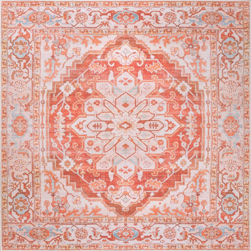 Asa Ornate Medallion Machine-Washable Square Area Rug