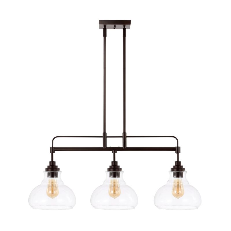 Marlowe 3-Light Farmhouse Industrial Iron/Glass Linear LED Pendant