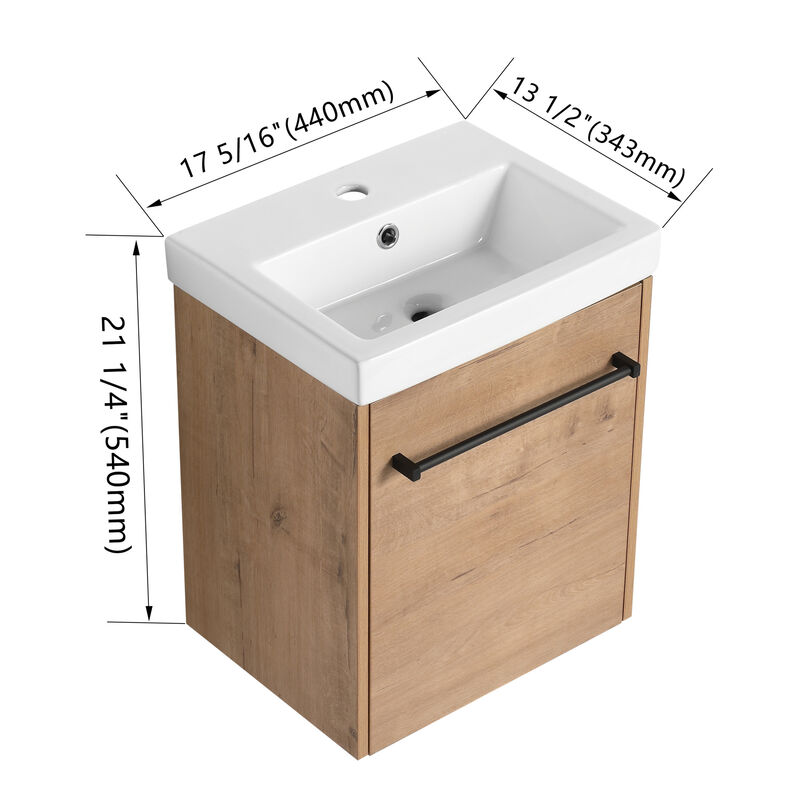 ELEMENT ACE Compact Floating Wall-Mounted Bathroom Vanity with Integrated Ceramic Sink and Soft-Close Cabinet Storage image number 2