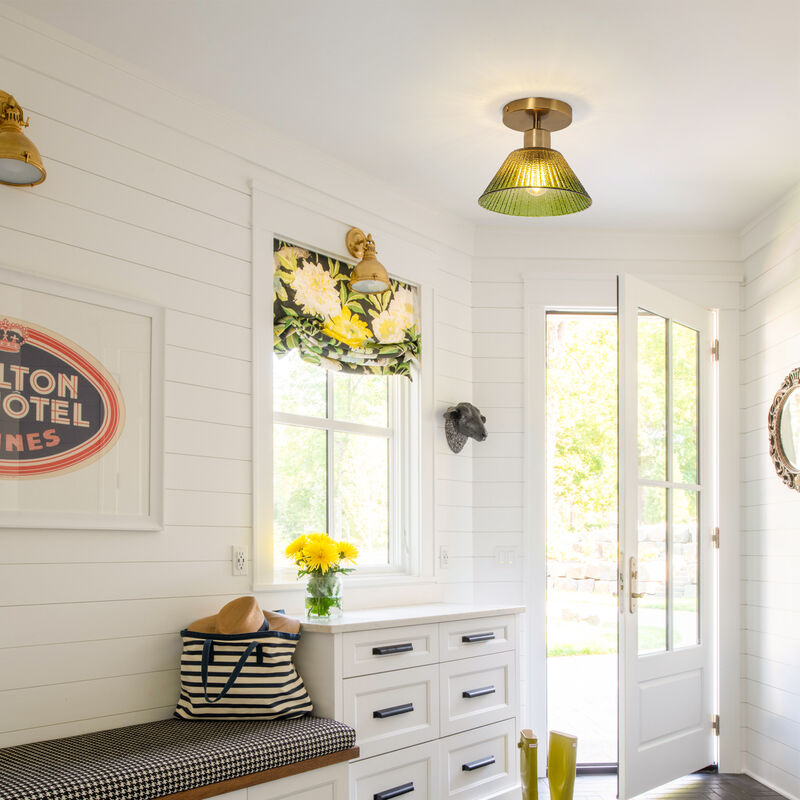 7.5" Vintage Green Glass Semi Flush Mount Ceiling Light