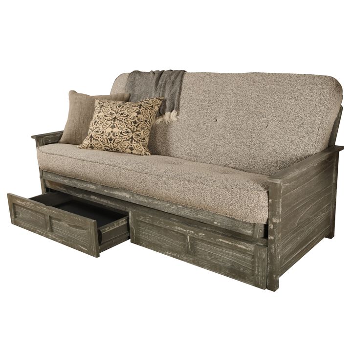 Lexington Frame in Weathered Gray Finish Includes Taxi Woodsmoke Mattress and Storage Drawers