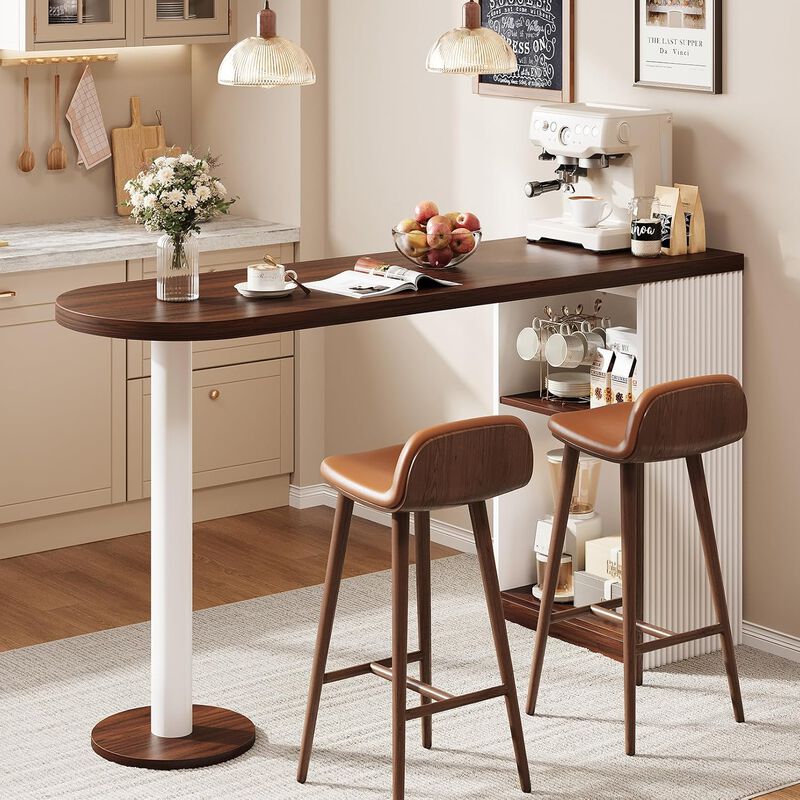 Bar Height Table, 55" Modern Kitchen Bar Table with Open Storage Shelf, Counter Bar Height Table, High Top Table for Dining Room, Living Room image number 3