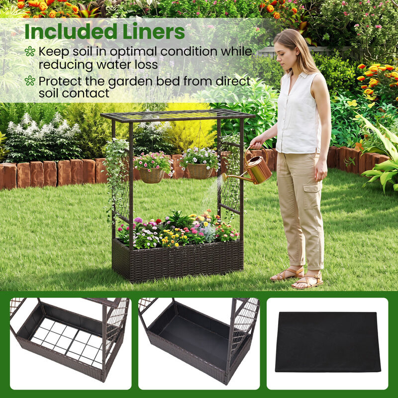 Outdoor Raised Garden Bed with Hanging Roof and Dual Trellises image number 4