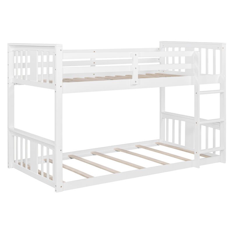 Whisen Twin Over Twin Bunk Bed with Ladder - White