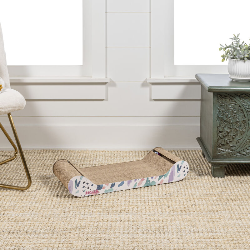 Rini Modern Cardboard Lounge Bed Cat Scratcher with Built-In Bell Toys and Catnip