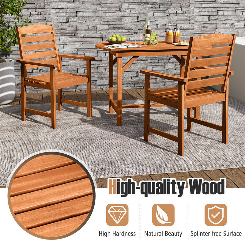 2-Piece Solid Wood Patio Dining Chairs – Comfortable Angled Backrest & Slatted Design