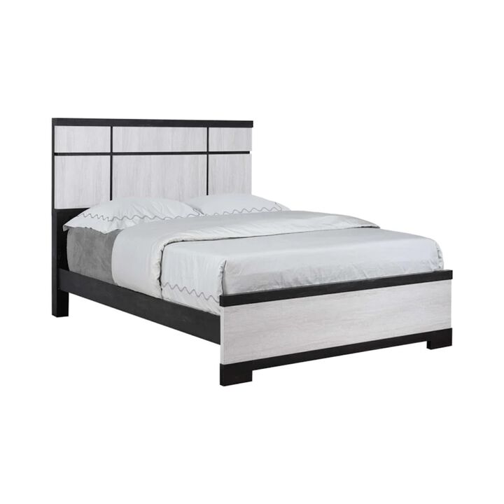 Ruthe King Panel Bed with Horizontal Trim Lines, White Grained Wood