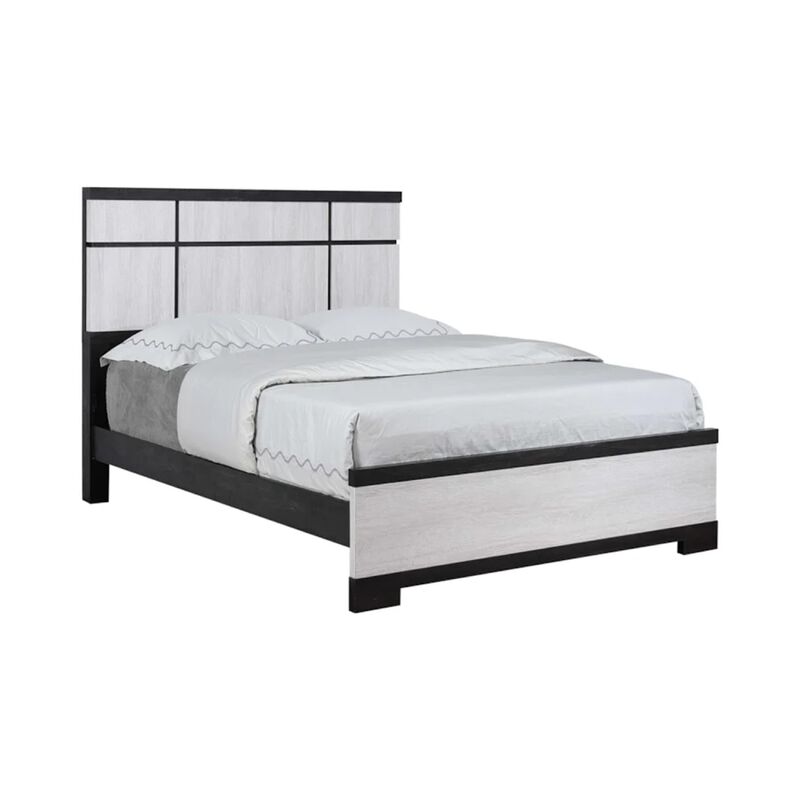 Ruthe King Panel Bed with Horizontal Trim Lines, White Grained Wood