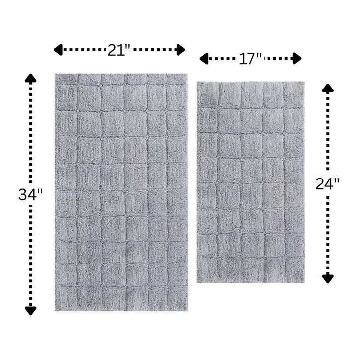 Knightsbridge Summer Tile 220 GSF Non Skid Back Bath Rug Set - 2- Piece - 17x24 and 21x34", Silver