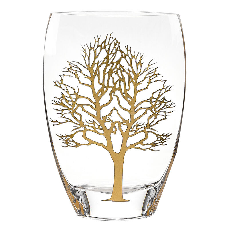 Elegant Mouth Blown Glass Vase with Tree of Life Design for Flowers