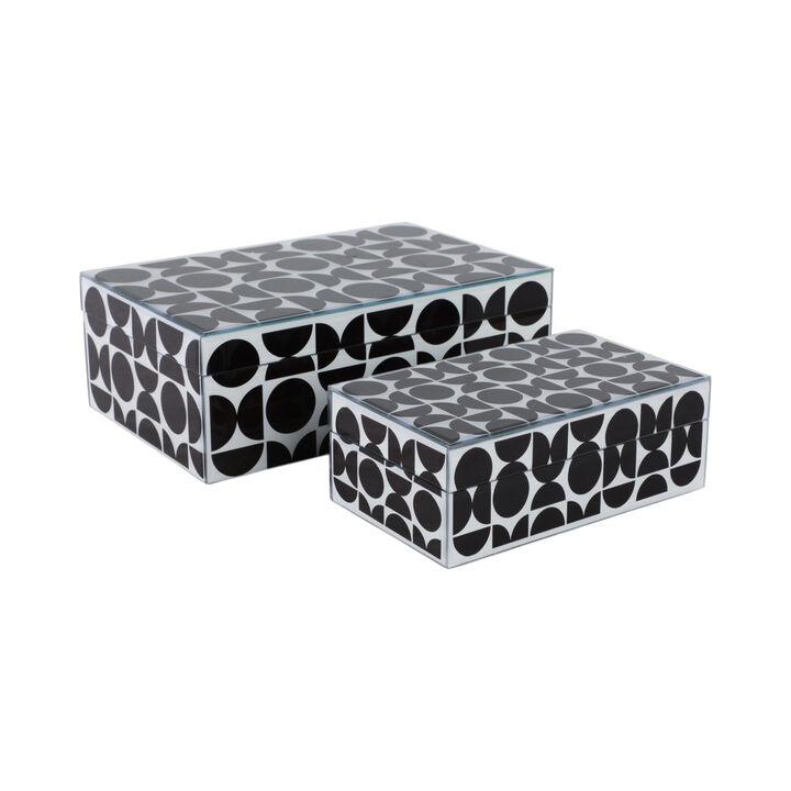 S/2 Modern Print Glass Boxes