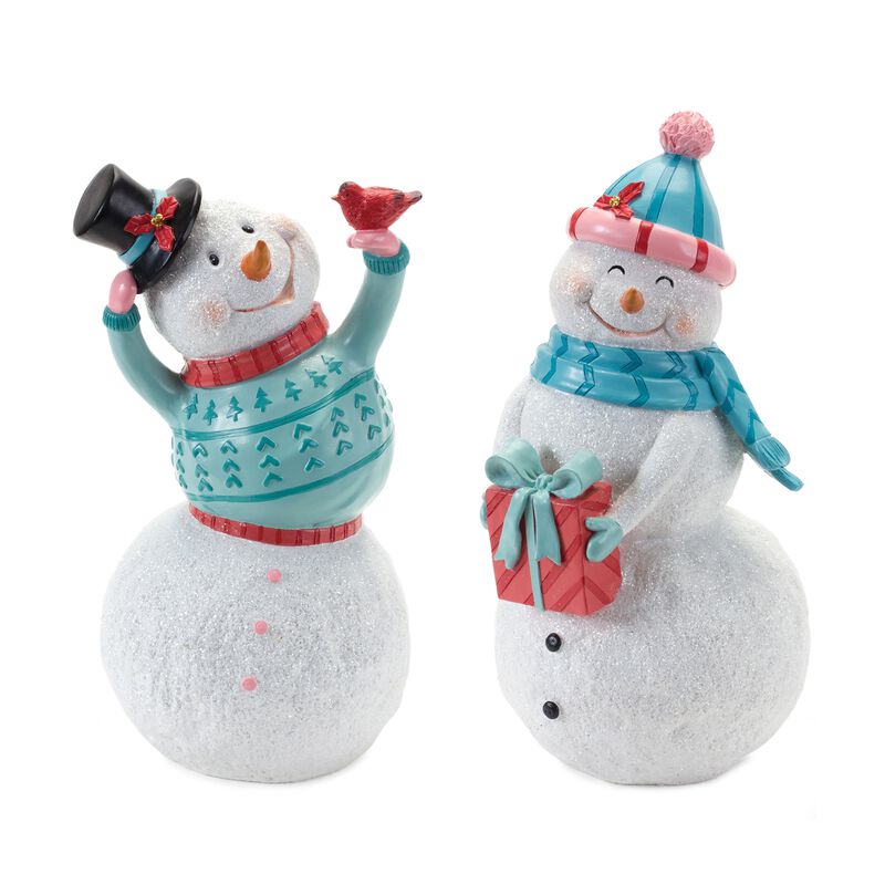Resin Snowman Figures Set of 2 for Holiday Home Decorations