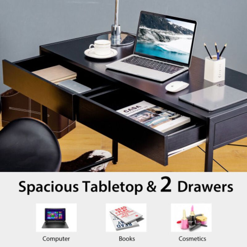 Hivvago 2-Drawer Home Office Desk with Steel Frame