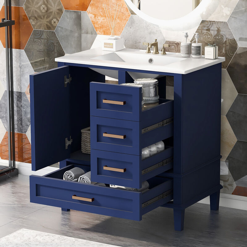 Whisen 30 in. Bathroom Storage Cabinet Bathroom Vanity with Ceramic Sink, Soft Close Door and 3 Drawers