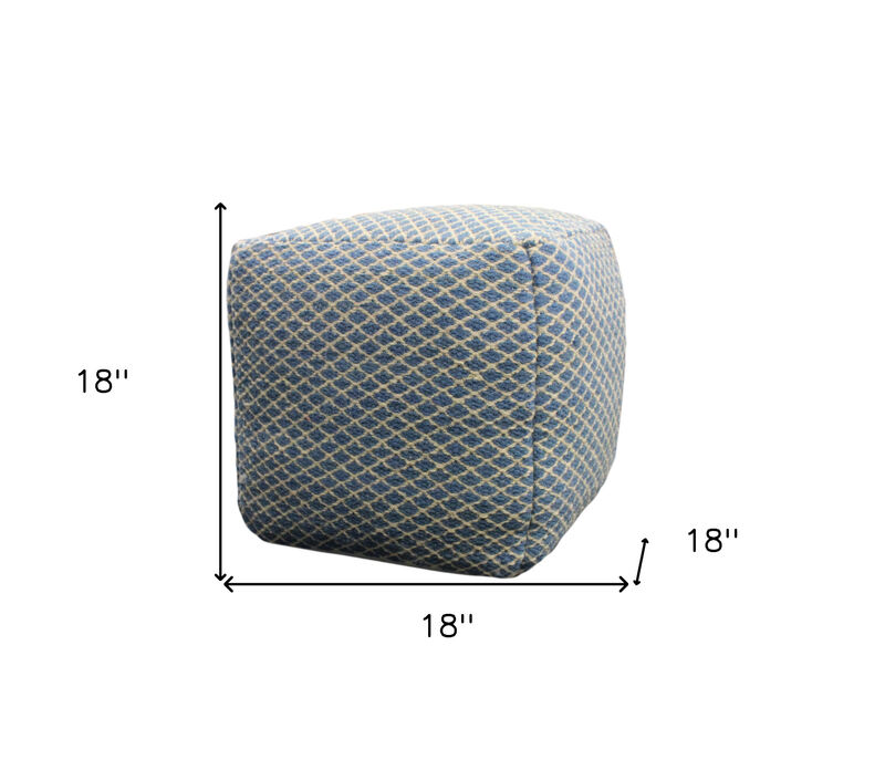 Hivvago 18 Inch Blue and Beige Wool Cube Trellis Pouf Ottoman