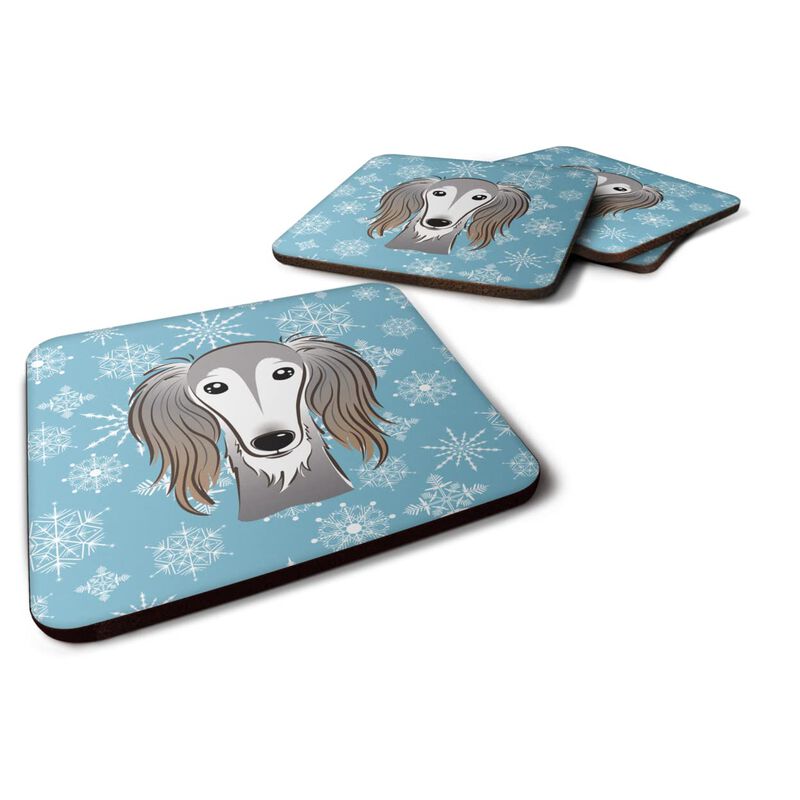 Caroline's Treasures BB1663FC Snowflake Saluki Foam Coasters (Set of 4), 3.5, Multicolor
