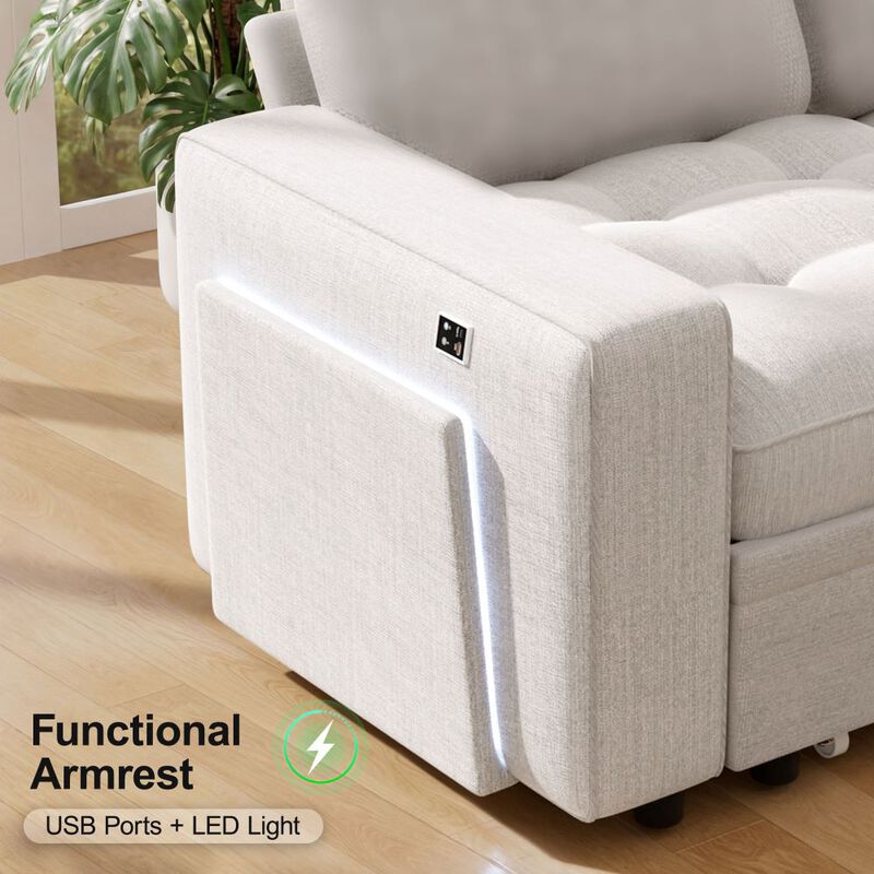 102" L-Shaped Chenille Modular Sectional Sleeper Sofa with Pullout Bed, Reclining Backrest, USB image number 5