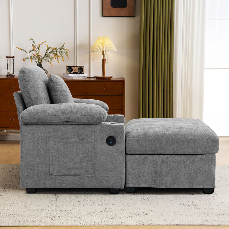 Merax Modern Oversized Chenille Fabric Chair with Ottoman & Sofa Bed Function