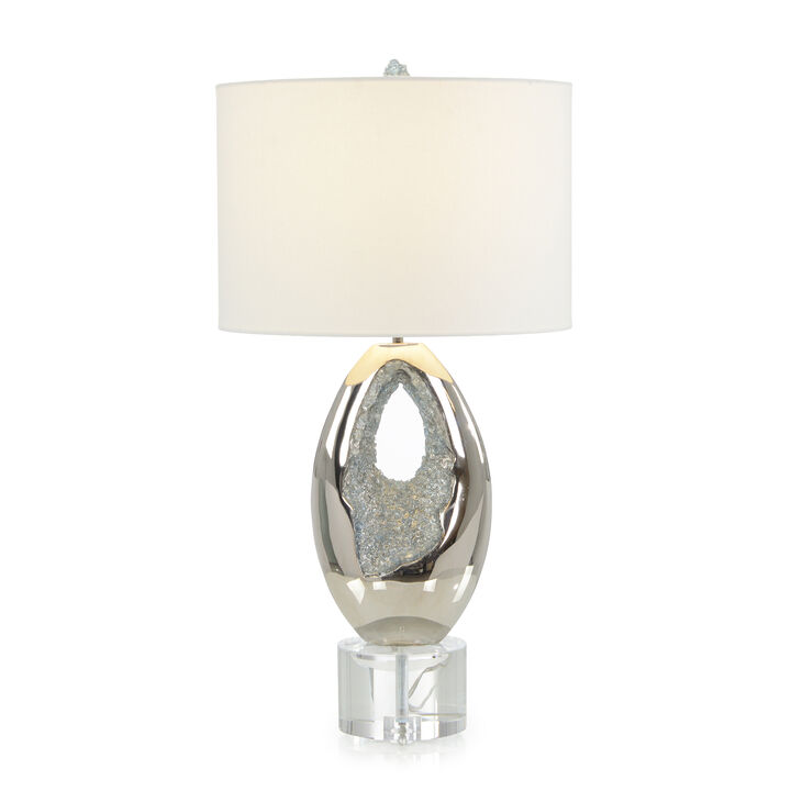 Polished Nickel and Sea Blue Geode Table Lamp