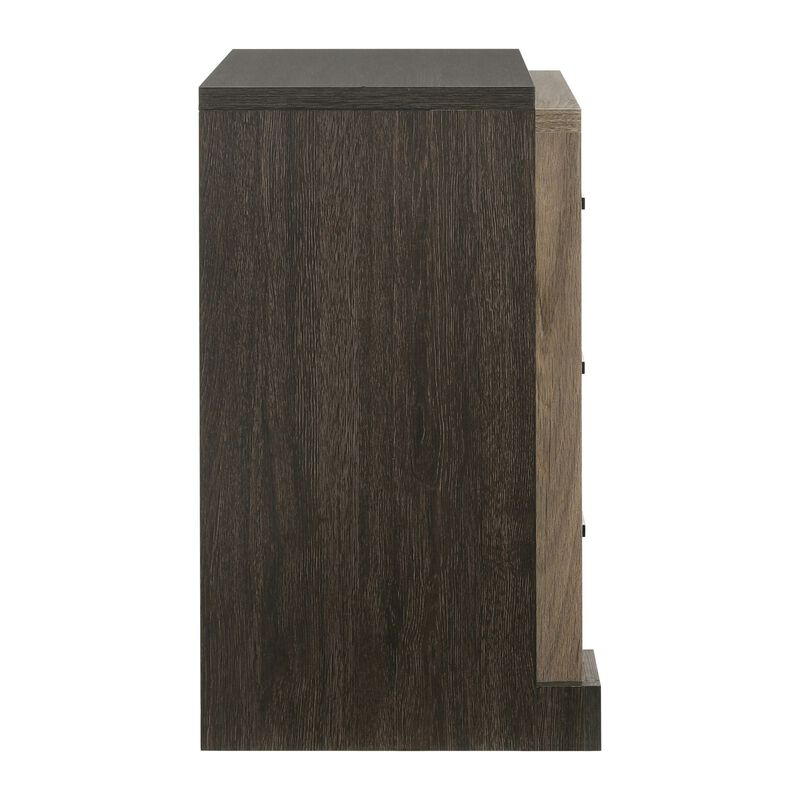Qiz 30 Inch 3 Drawer Rustic Nightstand, Wood Grain Details, Dark Brown-Benzara image number 3