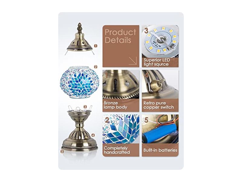 Mosaic Moroccan Table Lamp For Bedside Bulbs Included Bronze image number 2