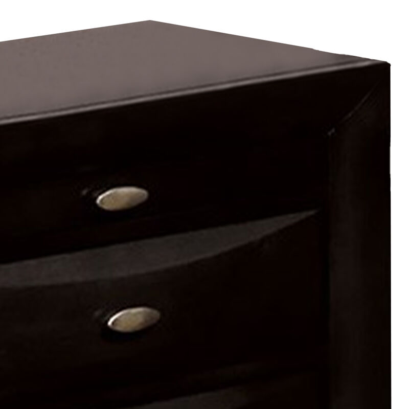 Simo Nightstand, Spacious Top, Metal Knobs, 3 Drawers, Black Solid Wood - Benzara