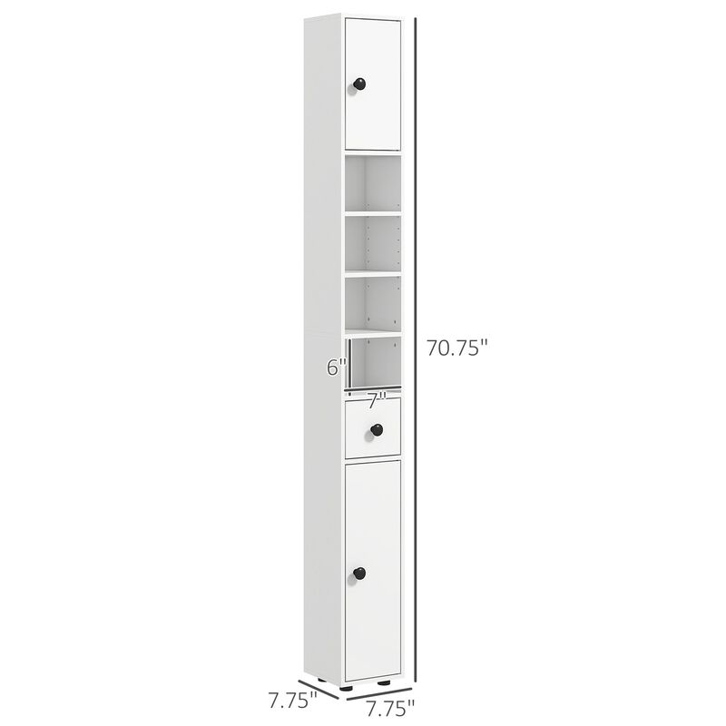 71" Tall Bathroom Storage Cabinet, Narrow Toilet Cabinet with Open Shelves, 2 Door Cabinets, Adjustable Shelves for Kitchen & Hallway, White image number 3