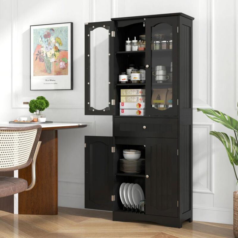Hivvago Tall Bathroom Storage Cabinet with 2 Glass Doors and Adjustable Shelves Drawer