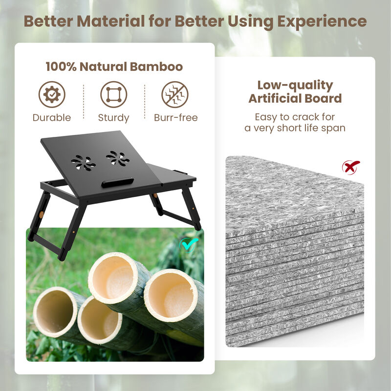 Adjustable Wicker Laptop Desk with Tilting Top and Drawer