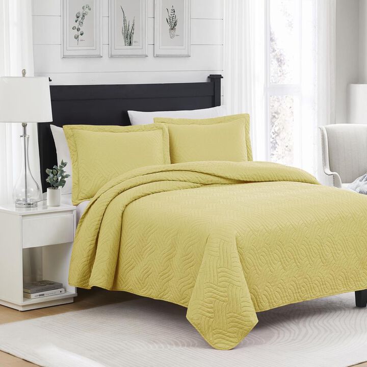 RT Designers Collection Ruby 3pc Pinsonic High Quality All Season Quilt Set for Revitalize Bedroom Queen Yellow