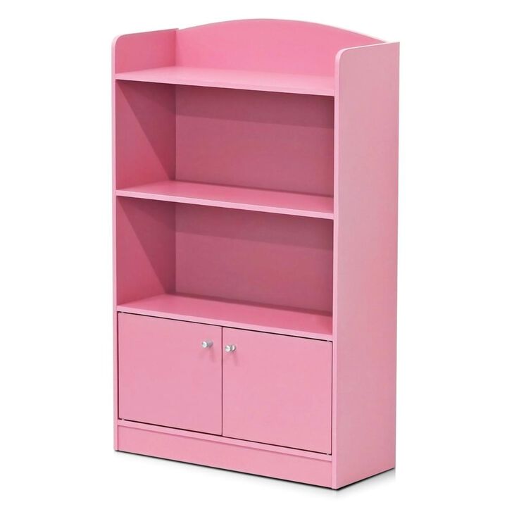 FURINNO Lova Bookshelf with Storage Cabinet, 9.49D x 23.82W x 42.28H in, Pink