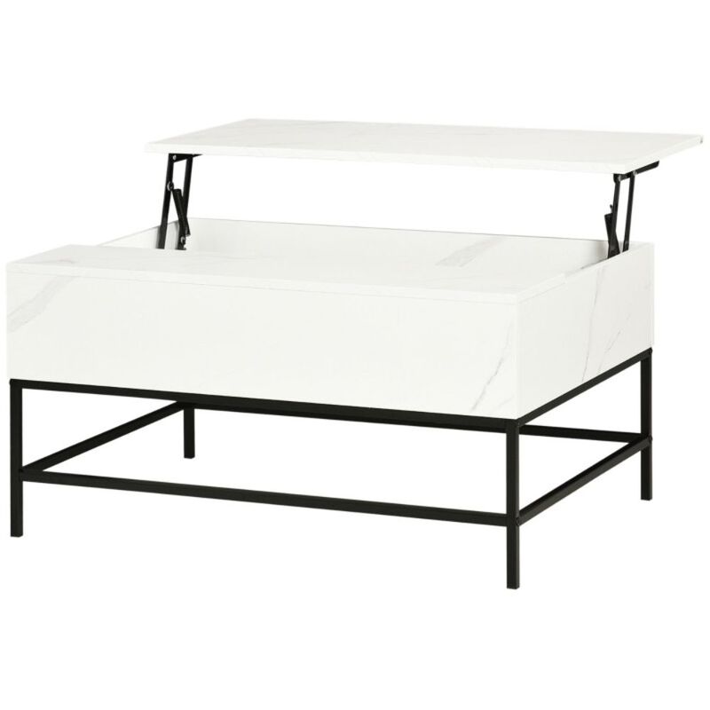 QuikFurn Modern White Lift Top Coffee Table w/ Hidden Storage Black Metal Legs image number 1