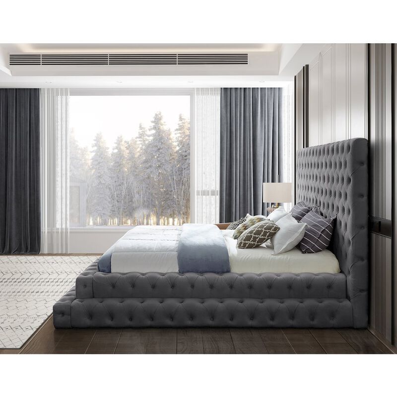 Meridian Furniture Revel Grey Velvet King Bed