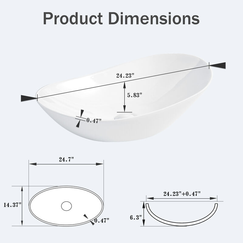 Oval Ceramic Vessel Sink, Modern Minimalist Countertop Vanity Art Basin image number 2