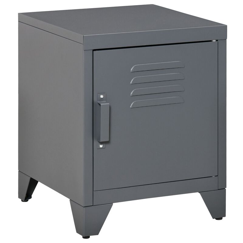 Grey Industrial Table: Side Table with Locker Door & Adjustable Shelf