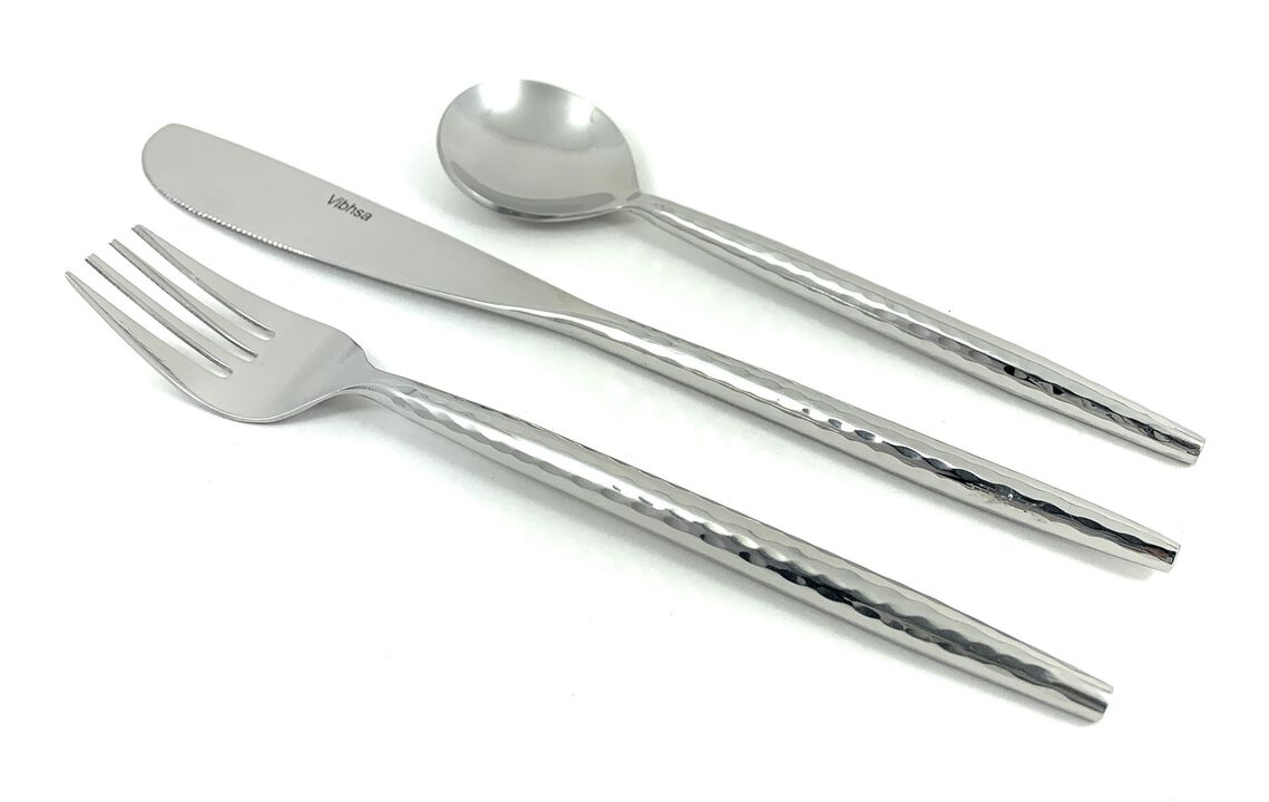 Silver Hammered Stainless Steel Flatware 36-Piece Set (Dinner knives, Dinner Forks, Soup Spoons)