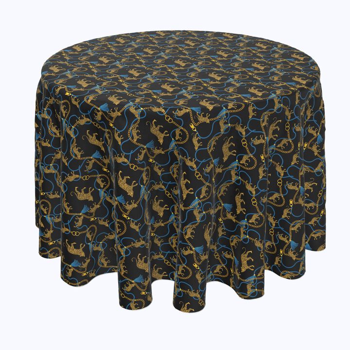 Fabric Textile Products, Inc. Round Tablecloth, 100% Polyester, Leopards & Gold Chains