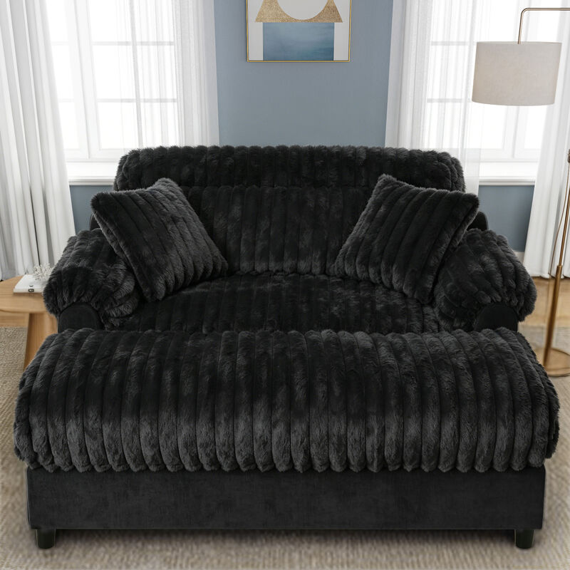 Whisen 62" Accent Chair with 2 Pillows, Faux Fur, Living Room image number 2