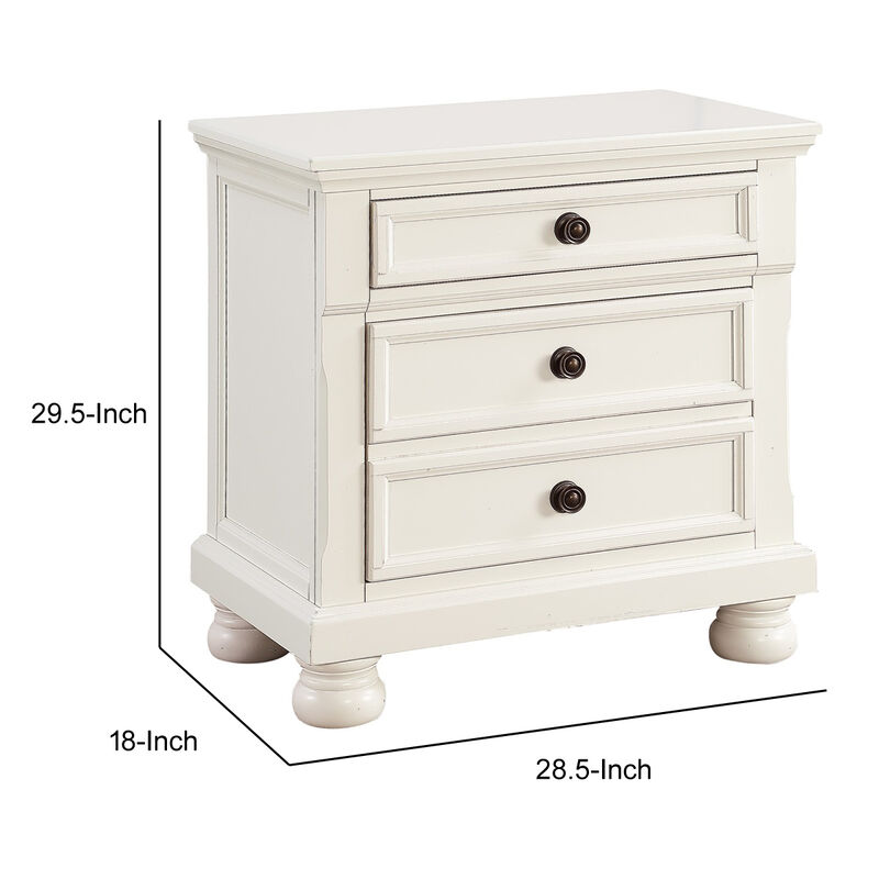 Transitional Style Two Drawer Wooden Night Stand with Round Bun Legs, White image number 4