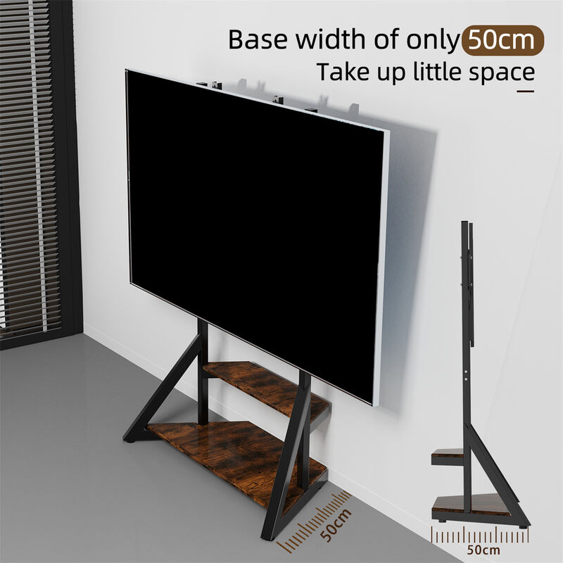 Universal TV Floor Mount Stand with Shelves and Height Adjustable for 40-75 inch image number 5