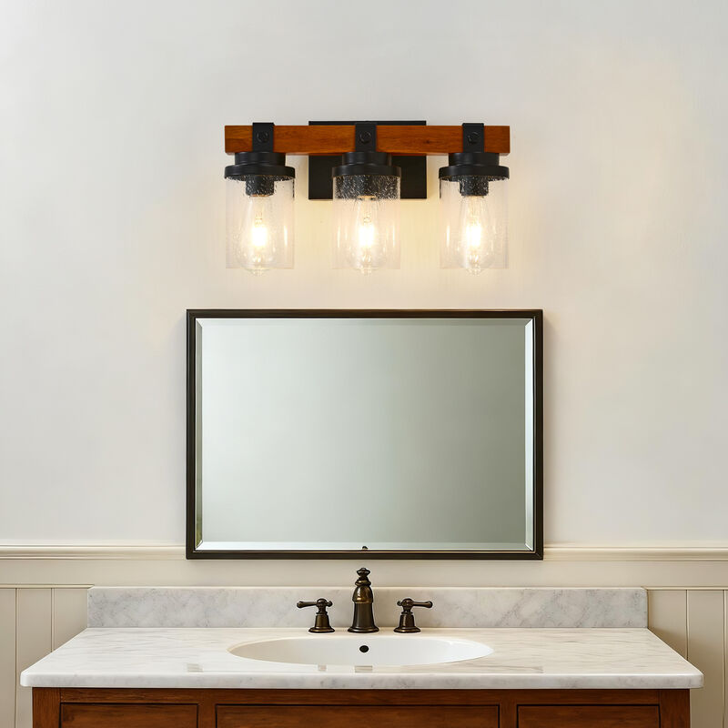 ELEMENT ACE 3-Light Wall Mounted Vanity Lighting Fixture with Clear Glass Shades Rustproof Corrosion Resistant for Bathroom Bedroom Hallway Entryway image number 7