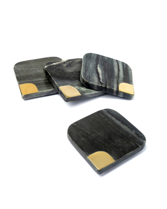 Lexi Home 4 in. Grey Marble Inlay 4-Pack Coaster Set