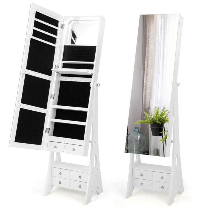 Hivvago Freestanding Full Length LED Mirrored Jewelry Armoire with 6 Drawers