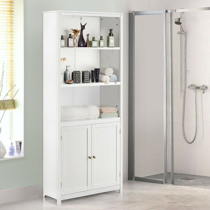 Hivvago White Bathroom Linen Tower Towel Storage Cabinet with 3 Open Shelves