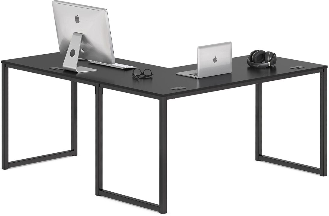 SHW Home Office 55x60 Large L Shaped Corner Desk, Black