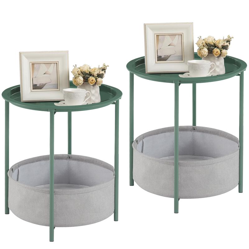 VECELO Round Side/End Table with Fabric Storage Basket