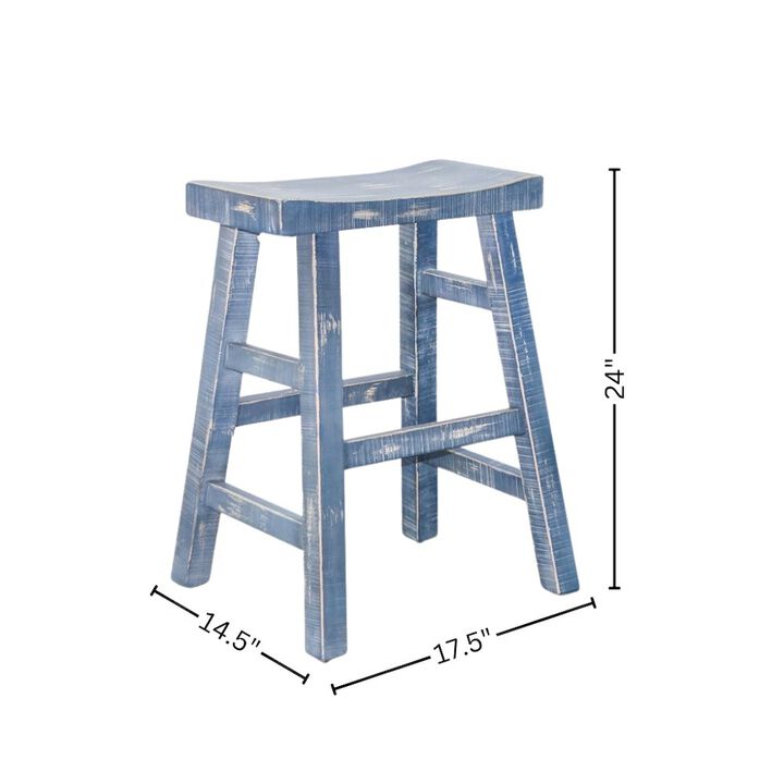 Starlight Canyon Home Ocean Blue Solid Wood Counter Stool, Saddle Seat Stool for Kitchen Counter