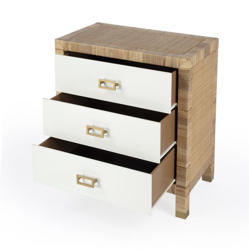 Butler Specialty Corfu 3 Drawer Rattan Nightstand, Natural and White image number 3