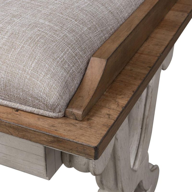 Liberty Furniture Farmhouse Reimagined Bed Bench in Antique White w/ Chestnut Top image number 1